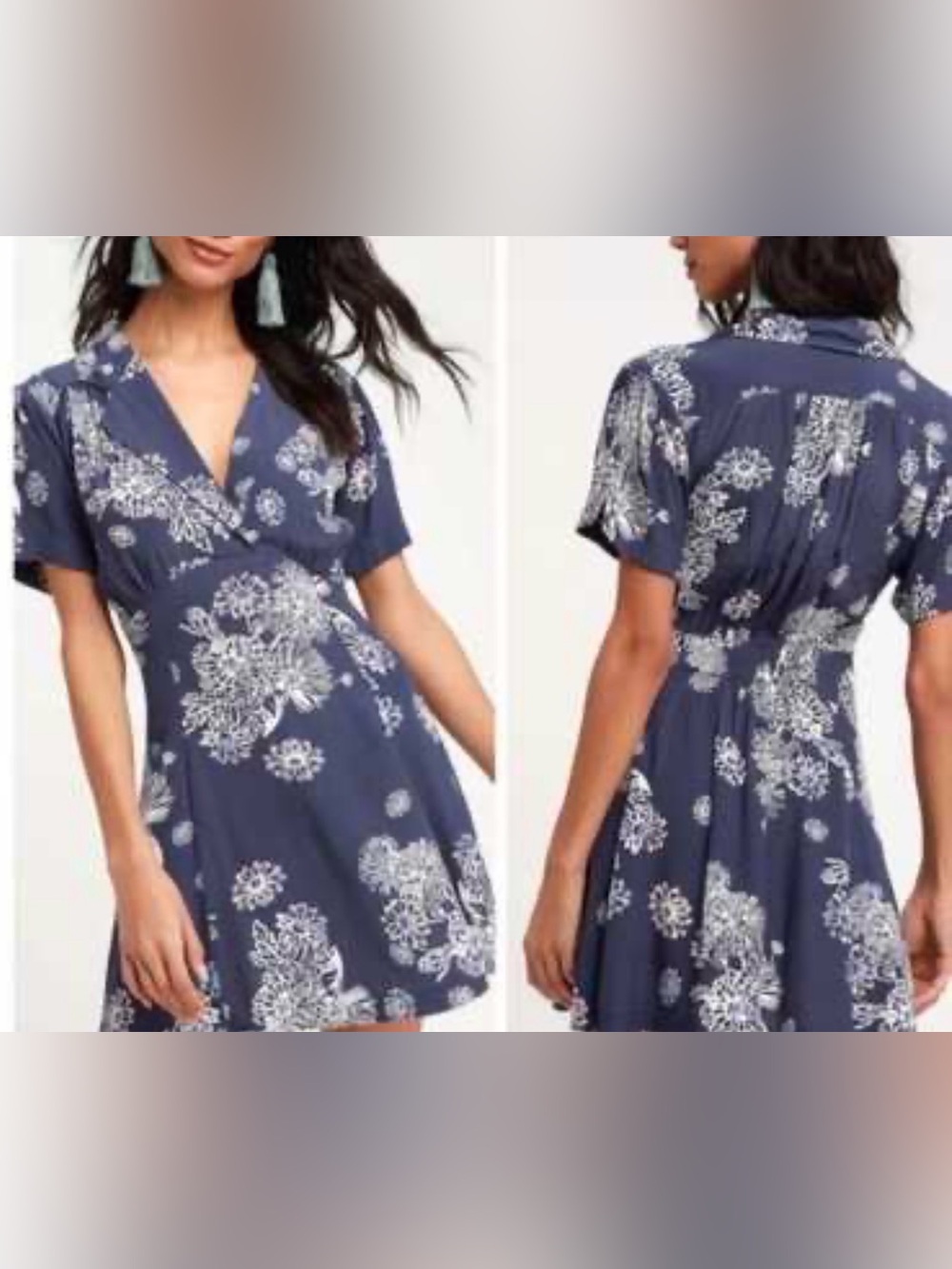 NWT Free People Hawaii Washed Blue Floral Print Short Sleeve Mini Dress beach XS